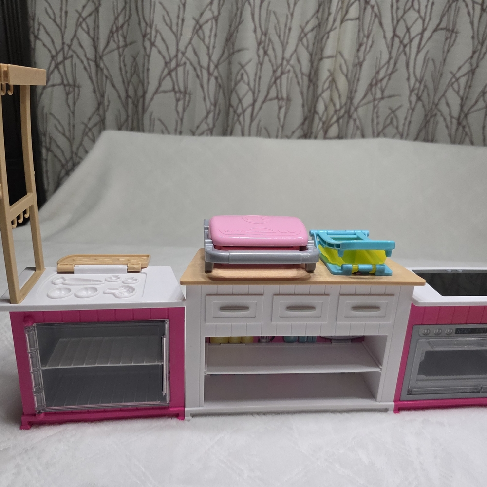 Pink and White Kids' Play Kitchen Counter with Storage